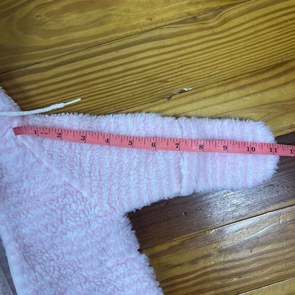 Vtg 80s Girl 0-6 Mth 1 piece Bunting Pram Fleece Suit Hood Zip Stripes Cuff USA - Picture 4 of 16
